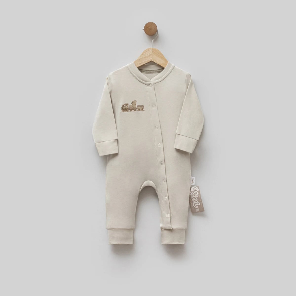 Baby Romper Pack of 3 - Beige with Train Embroidery - Flexi Baby - by Peralane