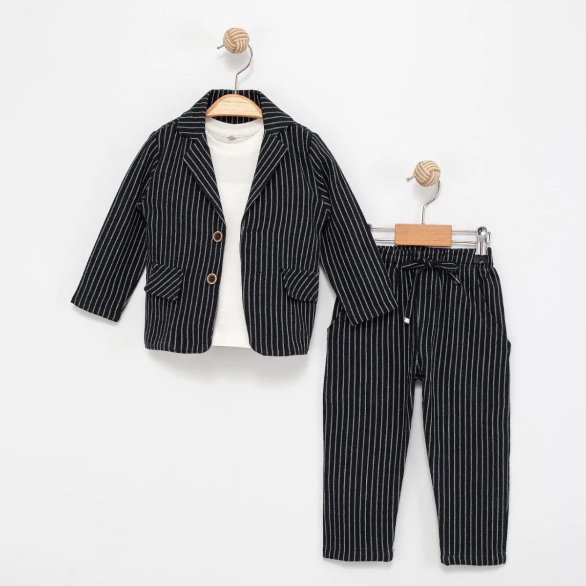 Boys' Black Pinstripe Blazer and Trousers Set - 6-24 Months - Terry - by Peralane
