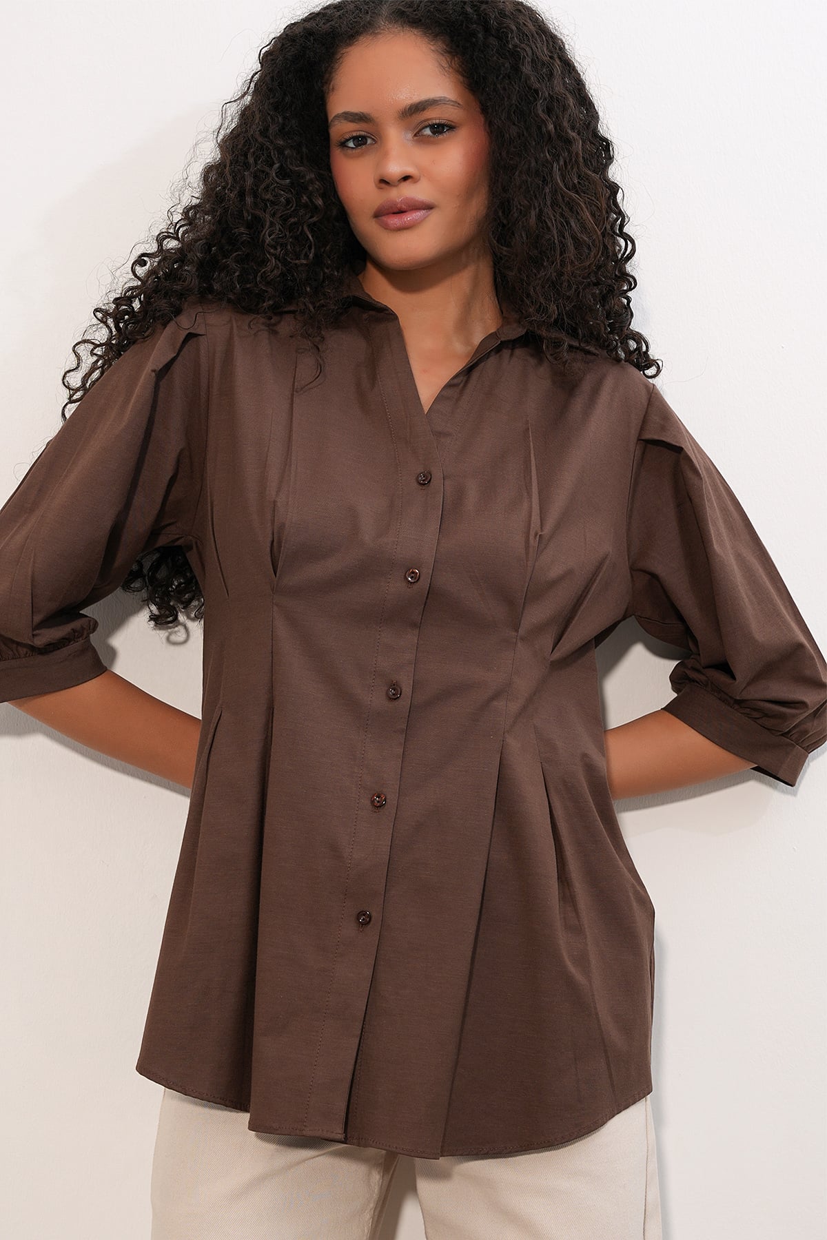 Women's Long Fitted Shirt 20383 - Brown - Bigdart - by Peralane - photo 2