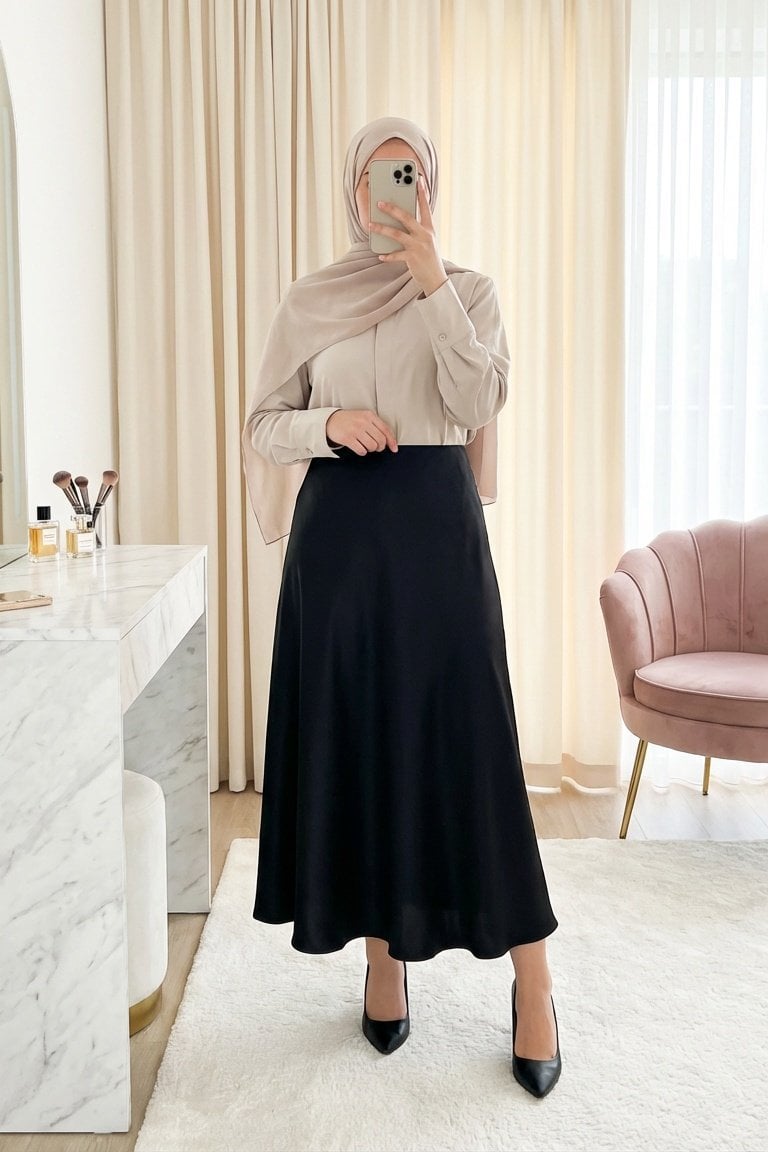 Zra Plain Satin Skirt - Black - Podyumplus - by Peralane