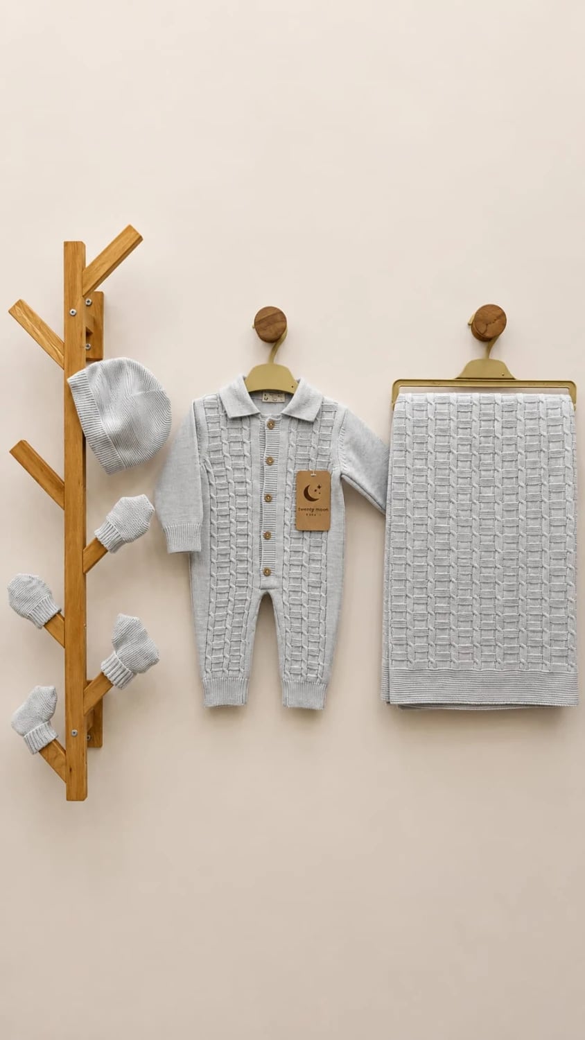 Baby Knit Romper and Blanket Set - Grey - Has Bereket - by Peralane