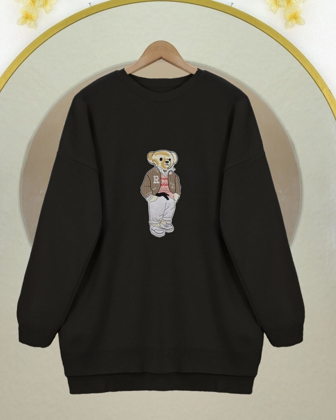 Black Teddy Bear Embroidered Long-Back Knit Sweater - Podyumplus - by Peralane - photo 3
