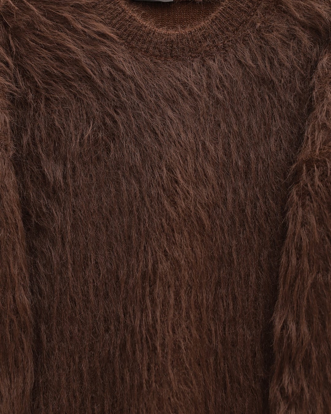 Round Neck Fuzzy Knit Tunic Sweater - Brown - Podyumplus - by Peralane - photo 5