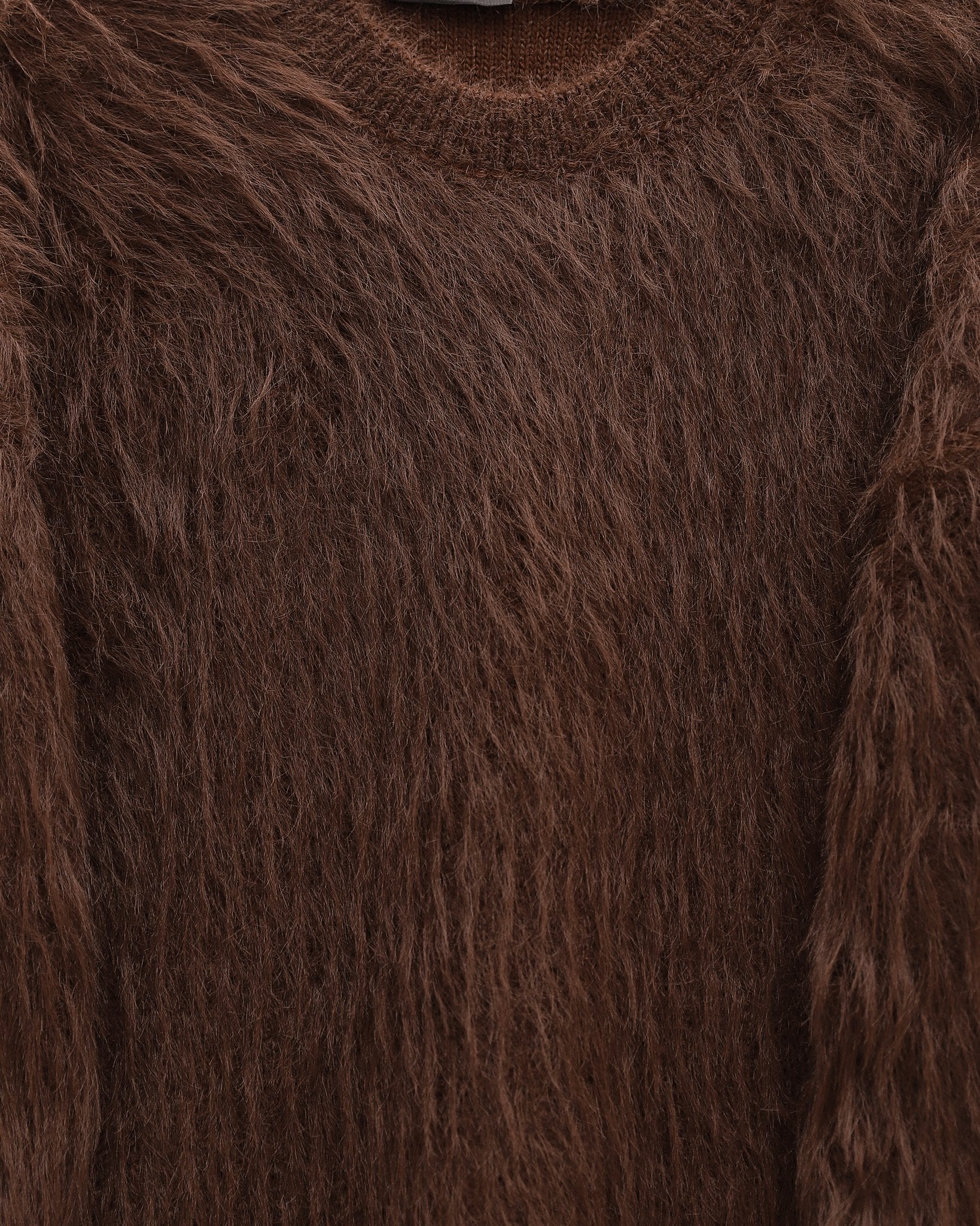 Round Neck Fuzzy Knit Tunic Sweater - Brown - Podyumplus - by Peralane - photo 5