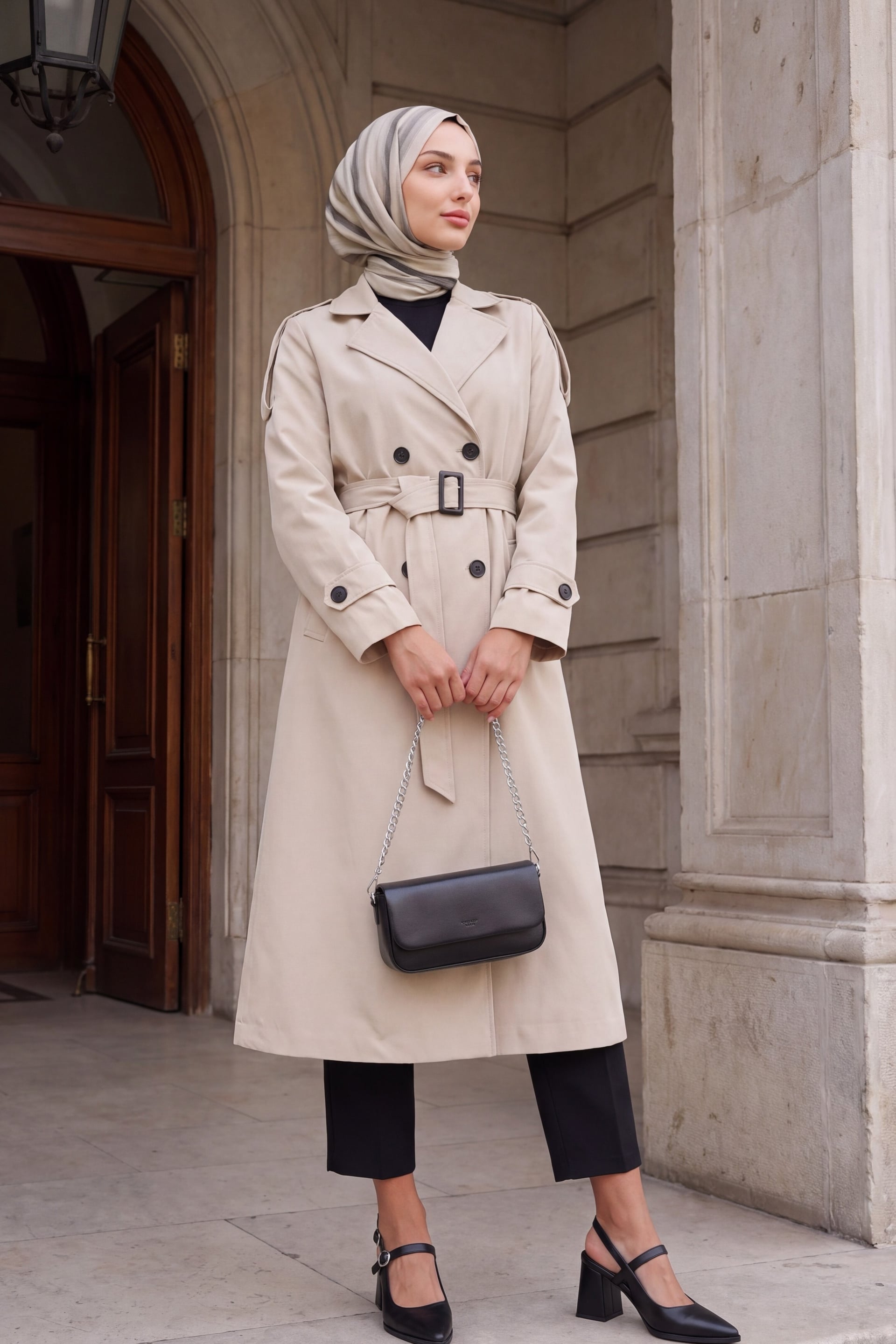 Double-Breasted Long Trench Coat in Light Beige - Bigdart - by Peralane - photo 2