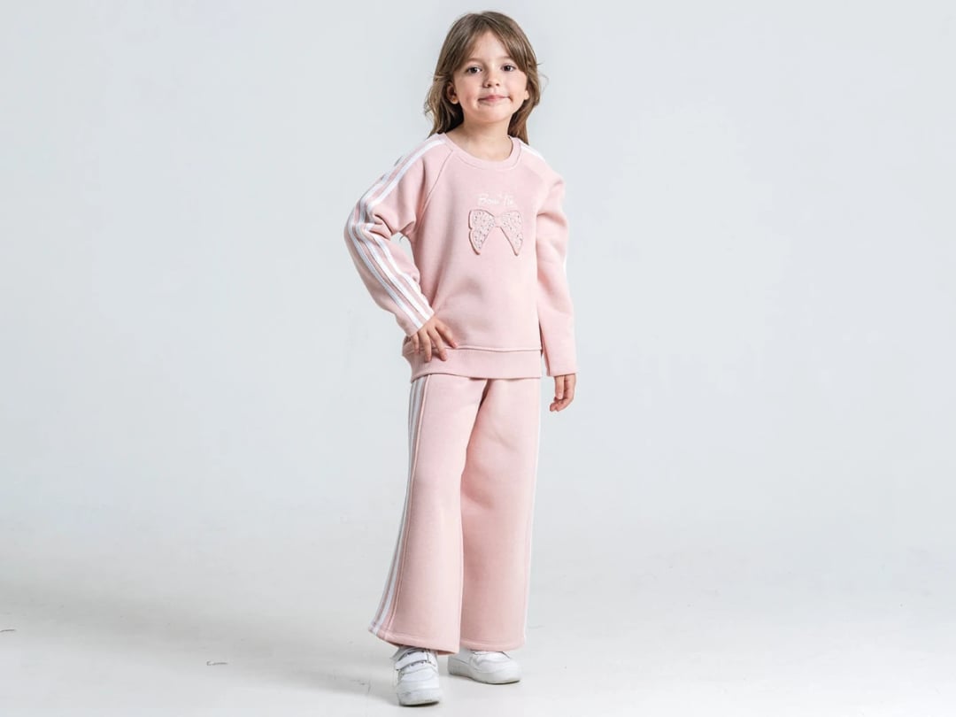 Girls' Pink Bow Embroidery Sweatshirt and Trousers Set - Pampal Kids - by Peralane