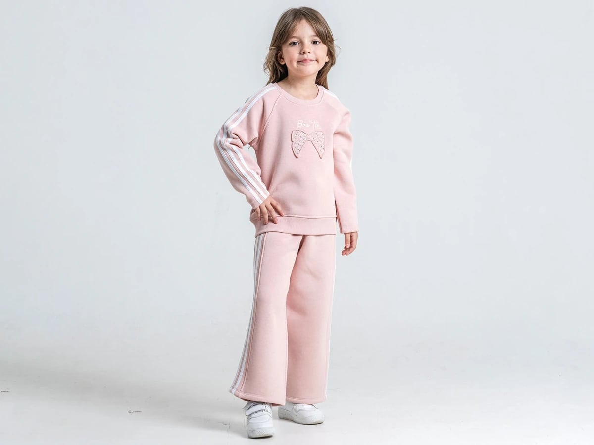 Girls' Pink Bow Embroidery Sweatshirt and Trousers Set - Pampal Kids - by Peralane