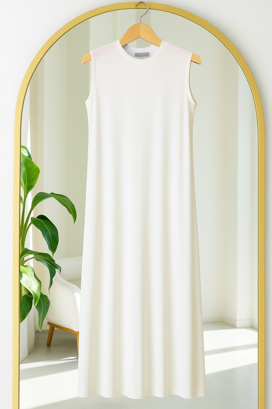 Sleeveless Long Cotton Jersey Slip Dress - Off-White - Podyumplus - by Peralane