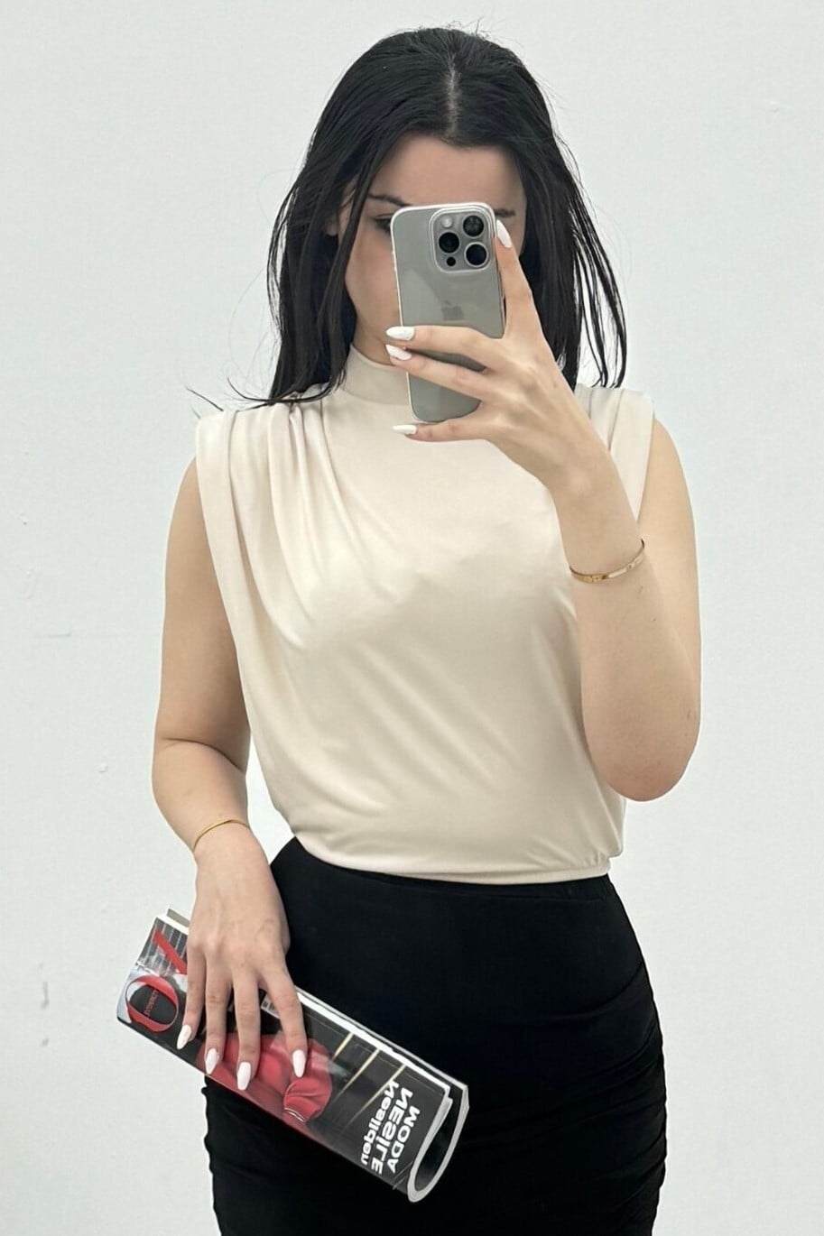 Sleeveless Padded Sandy Blouse - Beige - Podyumplus - by Peralane