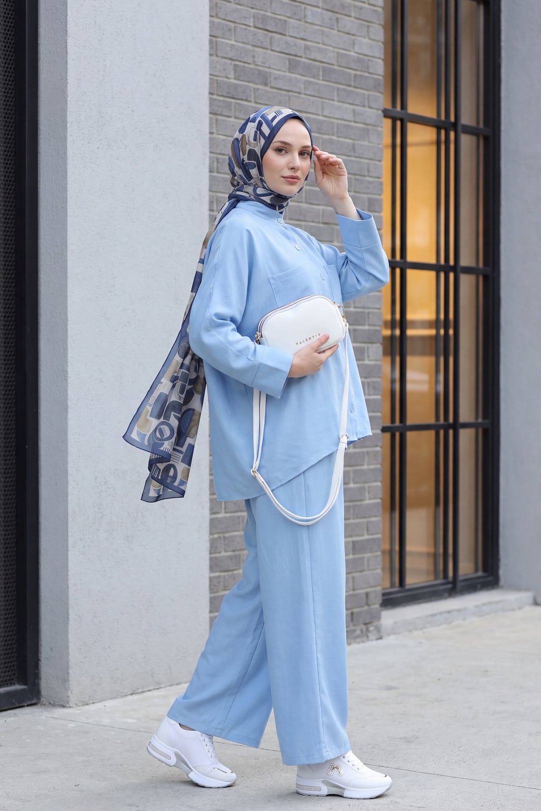 Light Blue Two-Piece Shirt and Wide-Leg Trouser Set - Podyumplus - by Peralane - photo 4