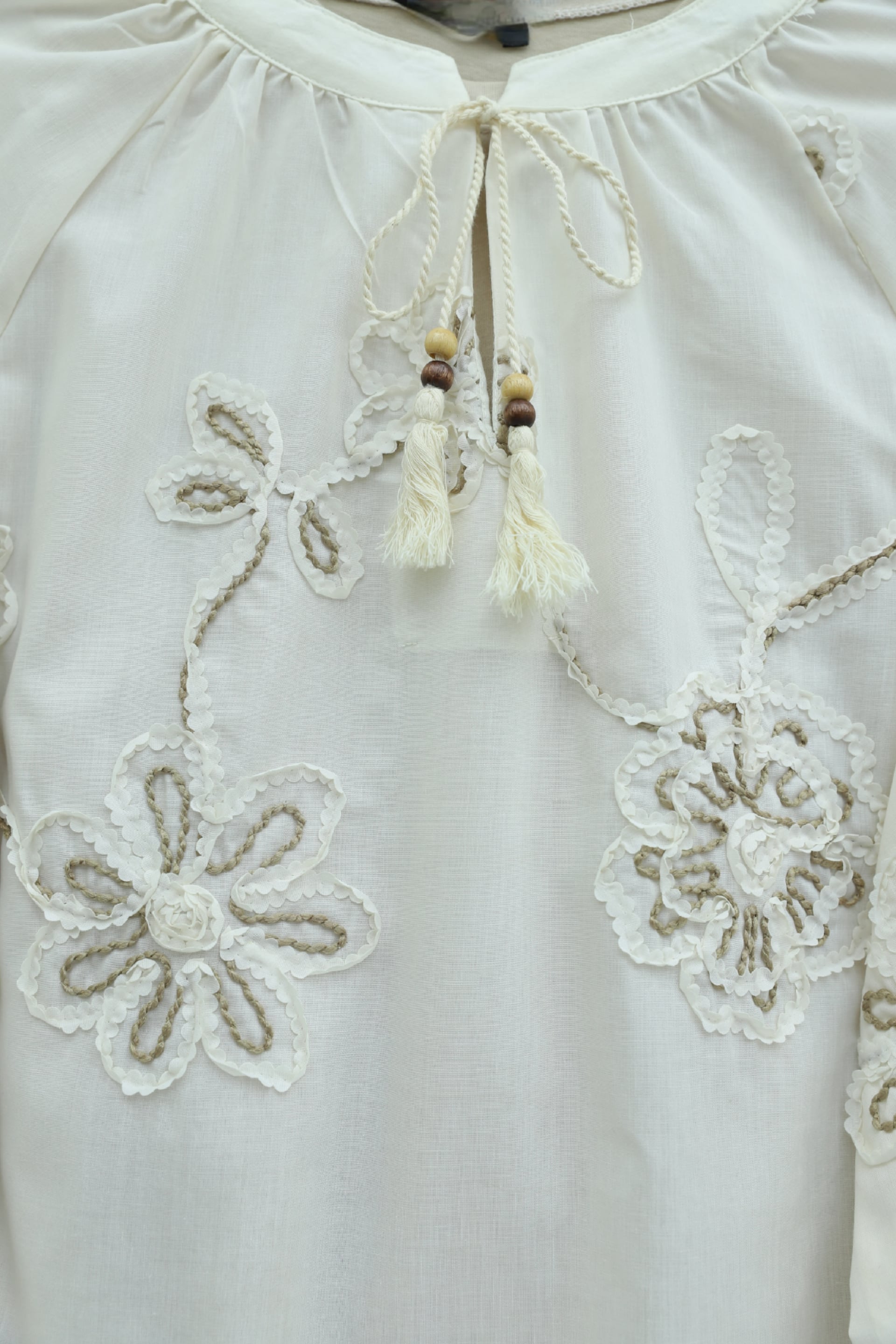 Cream Tassel Floral Embroidered Long-Sleeve Blouse with Matching Trousers Set - Podyumplus - by Peralane - photo 4