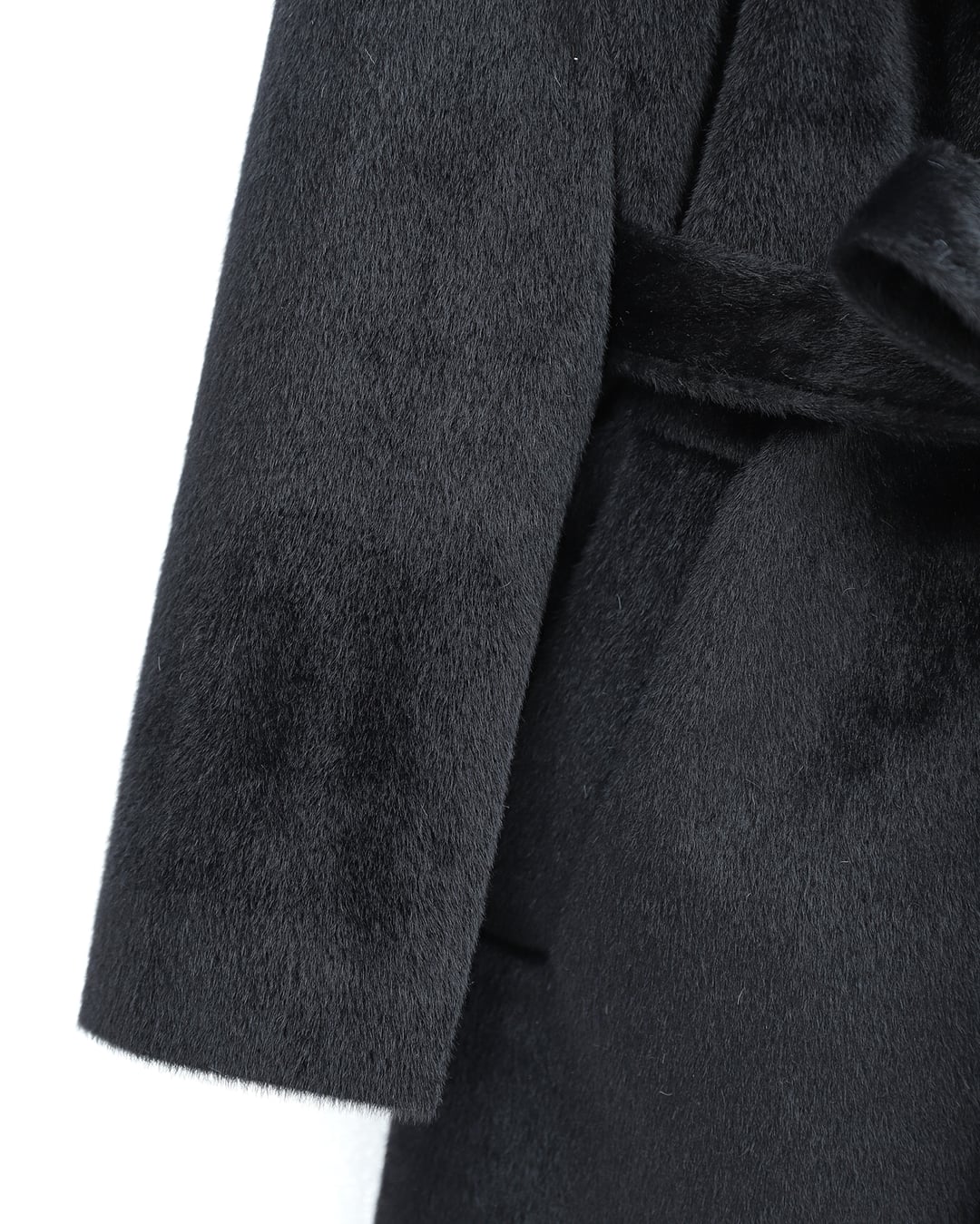Belted Long Plush Coat with Pockets - Black - Podyumplus - by Peralane - photo 4