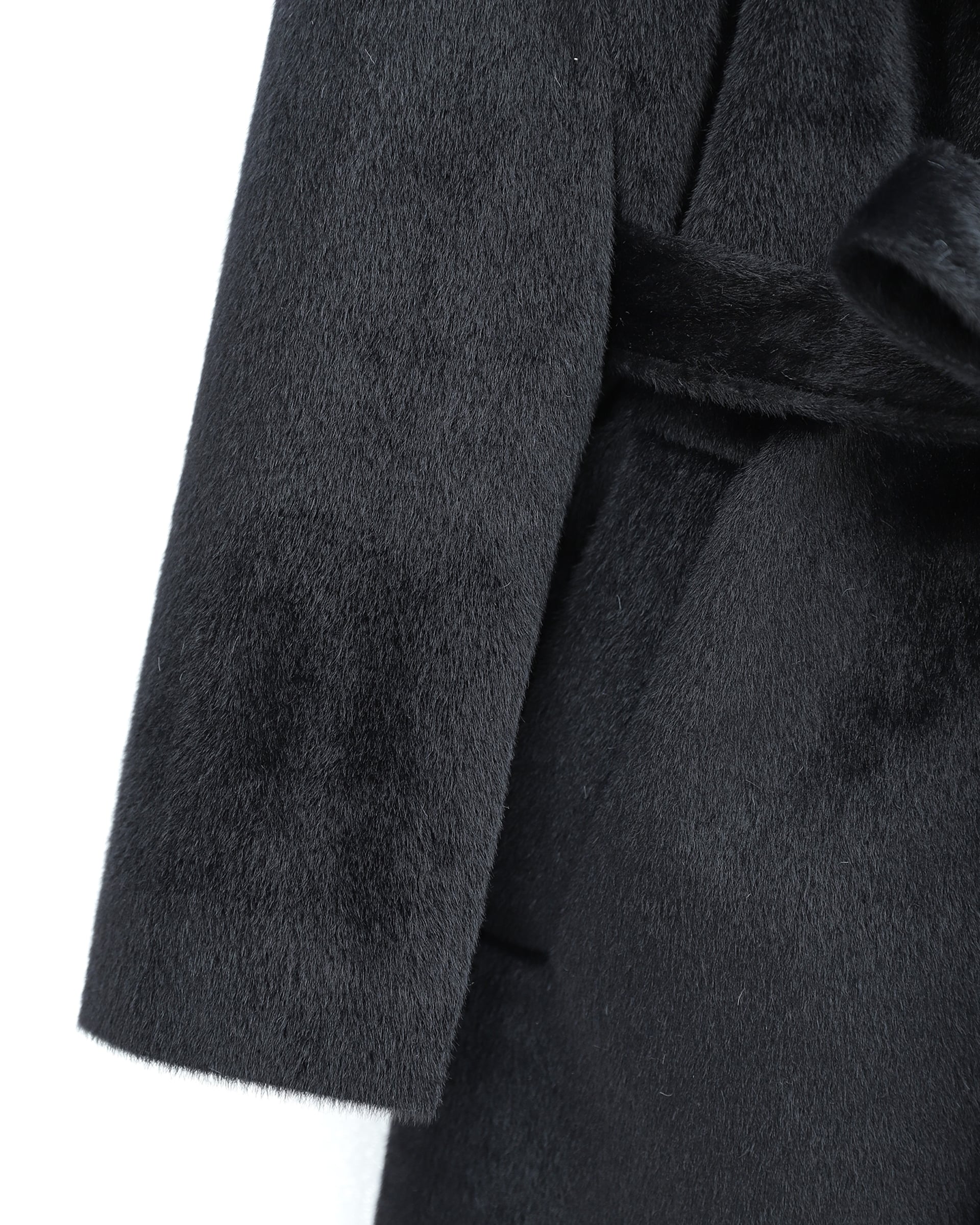 Belted Long Plush Coat with Pockets - Black - Podyumplus - by Peralane - photo 4