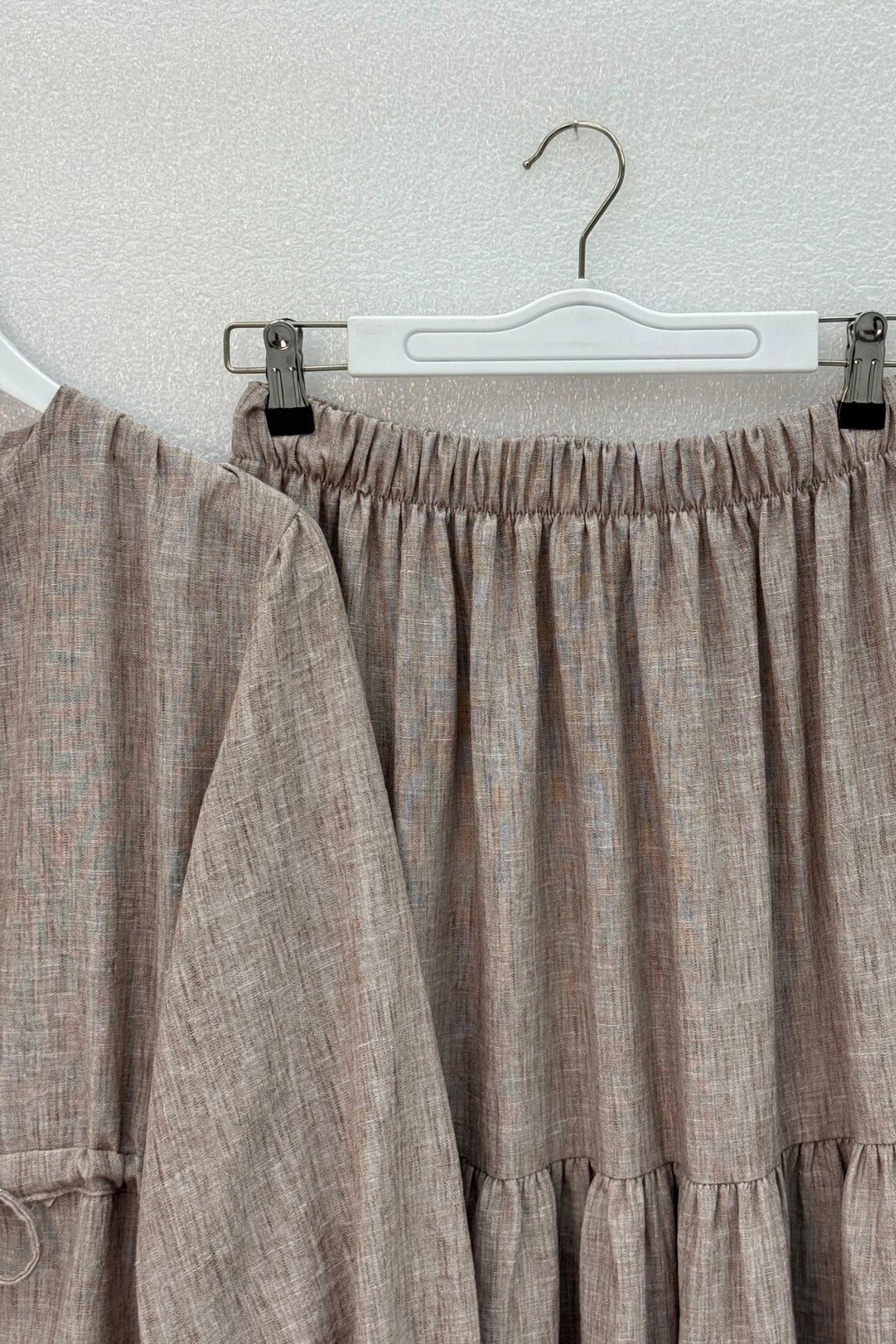 Button-Front Drawstring Linen-Look Co-ord Set - Beige - Podyumplus - by Peralane - photo 5