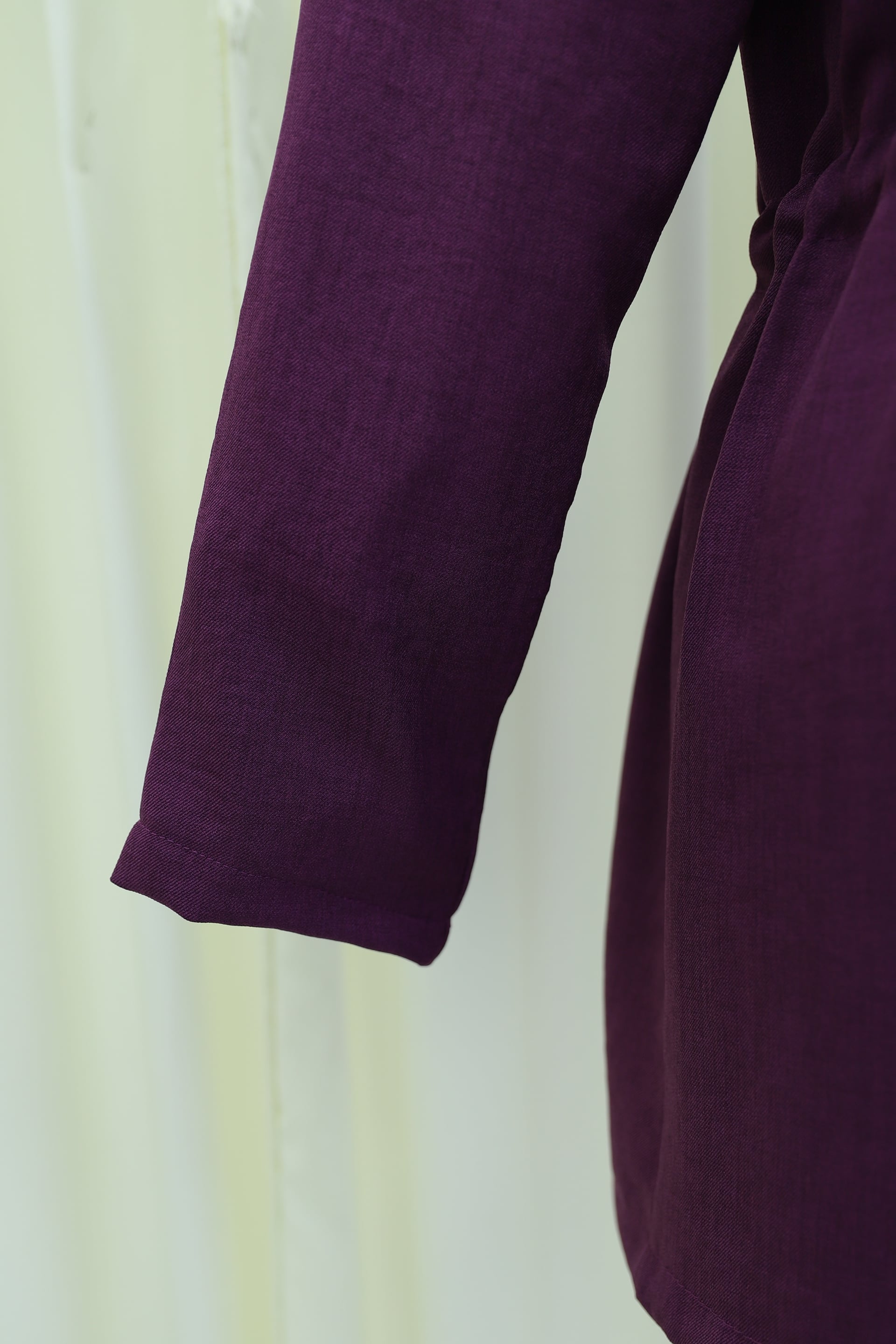 Tunnel Drawstring Pocket Detail Linen Look Kimono - Deep Plum - Podyumplus - by Peralane - photo 7