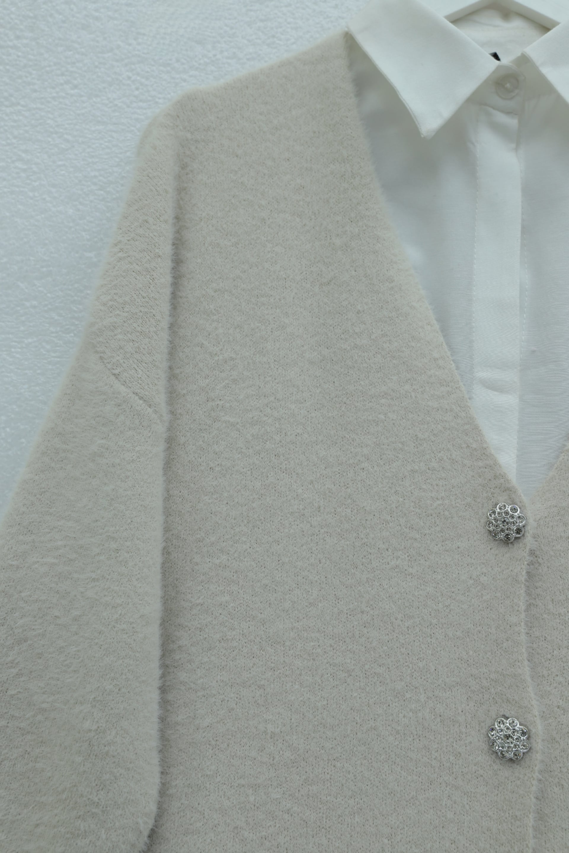 Fringed Textured Cardigan with Button Front - Stone - Podyumplus - by Peralane - photo 4