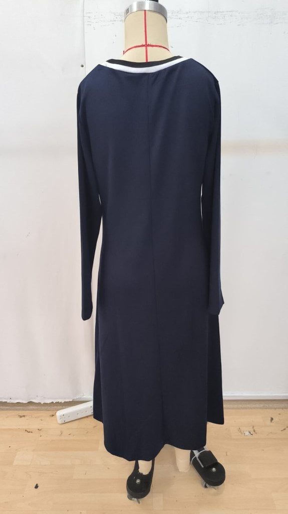 Women's Long Sleeve V-Neck Midi Navy Blue Knit Dress - Janes - by Peralane - photo 6