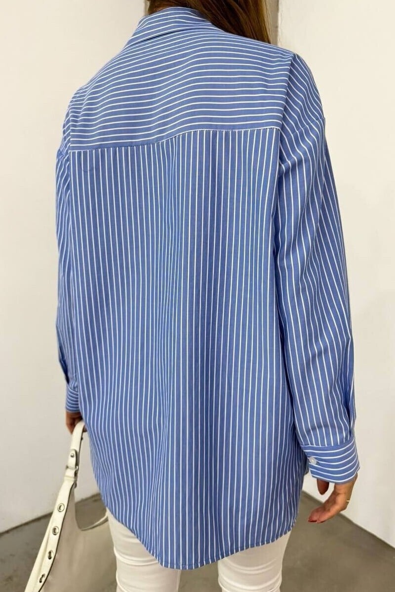 Striped Collared Shirt - Blue - Podyumplus - by Peralane - photo 7