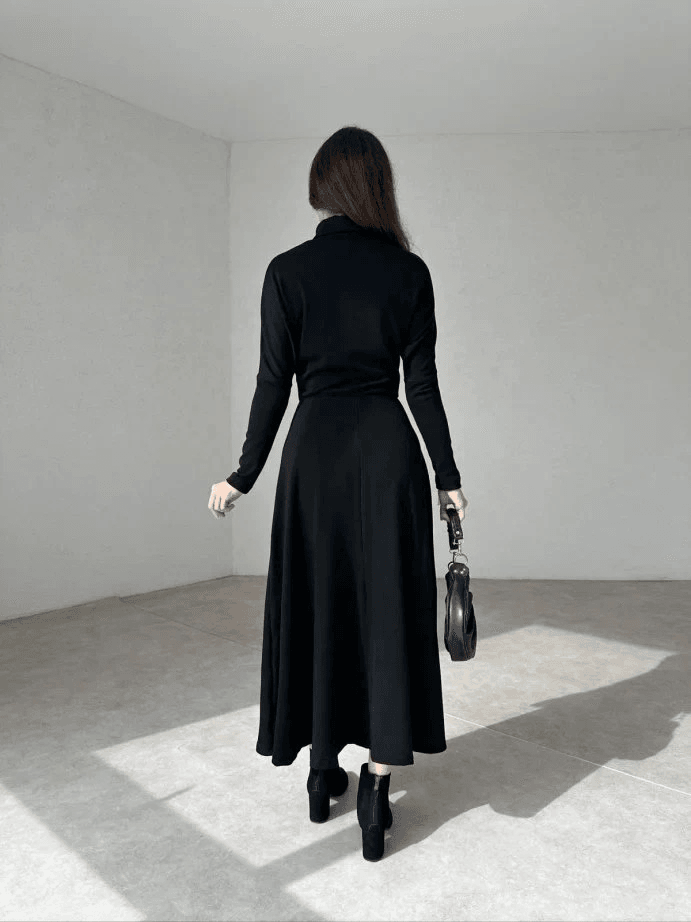 Women's Long-Sleeved Turtleneck Long Acrylic Dress - Janes - by Peralane - photo 4