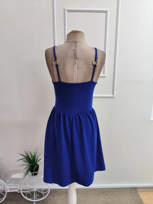 Women's Spaghetti Strap V-Neck Ring Detail Short Crepe Dress - Janes - by Peralane - photo 5