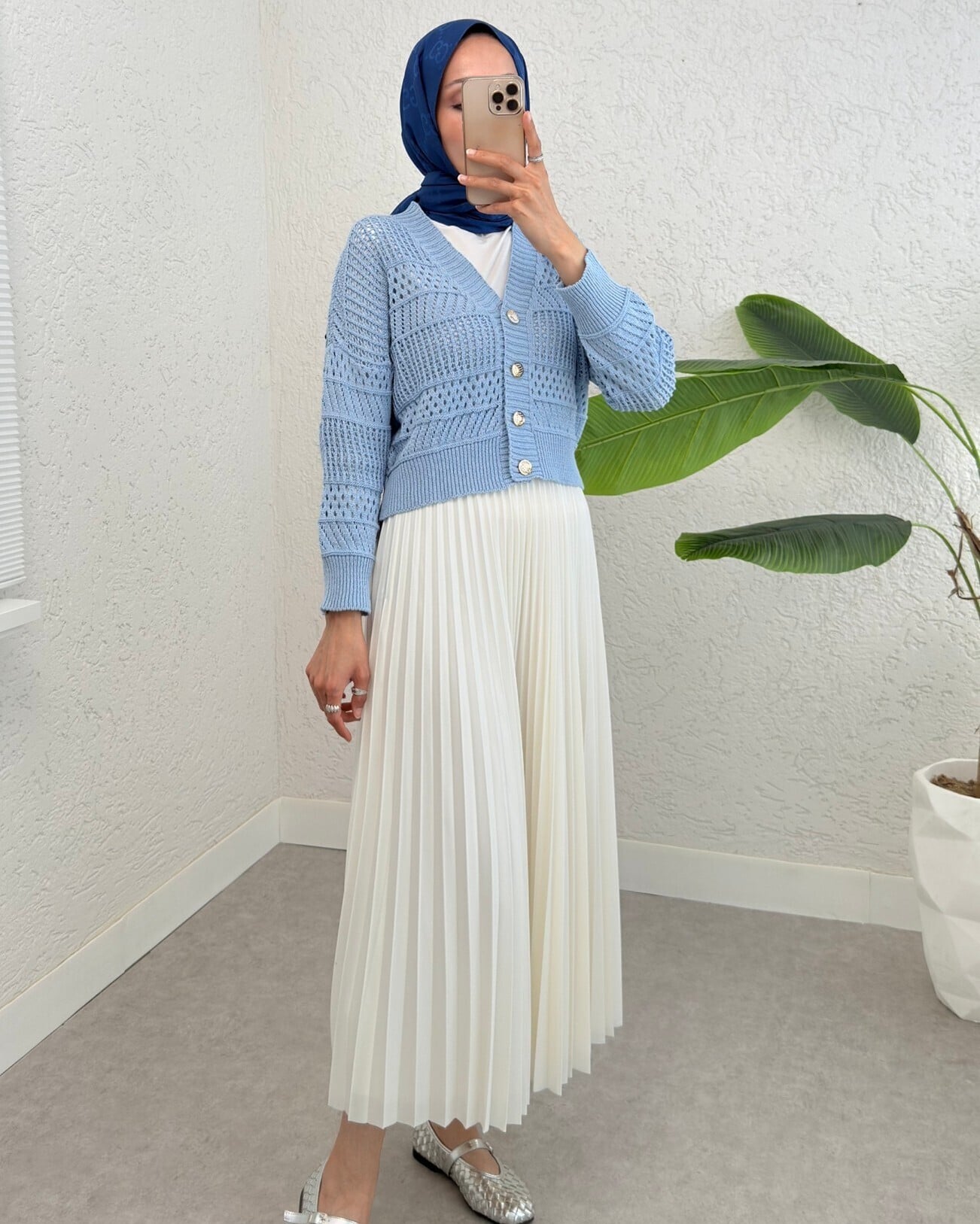 Light Blue Open-Knit Buttoned Cardigan for Women - Podyumplus - by Peralane - photo 5