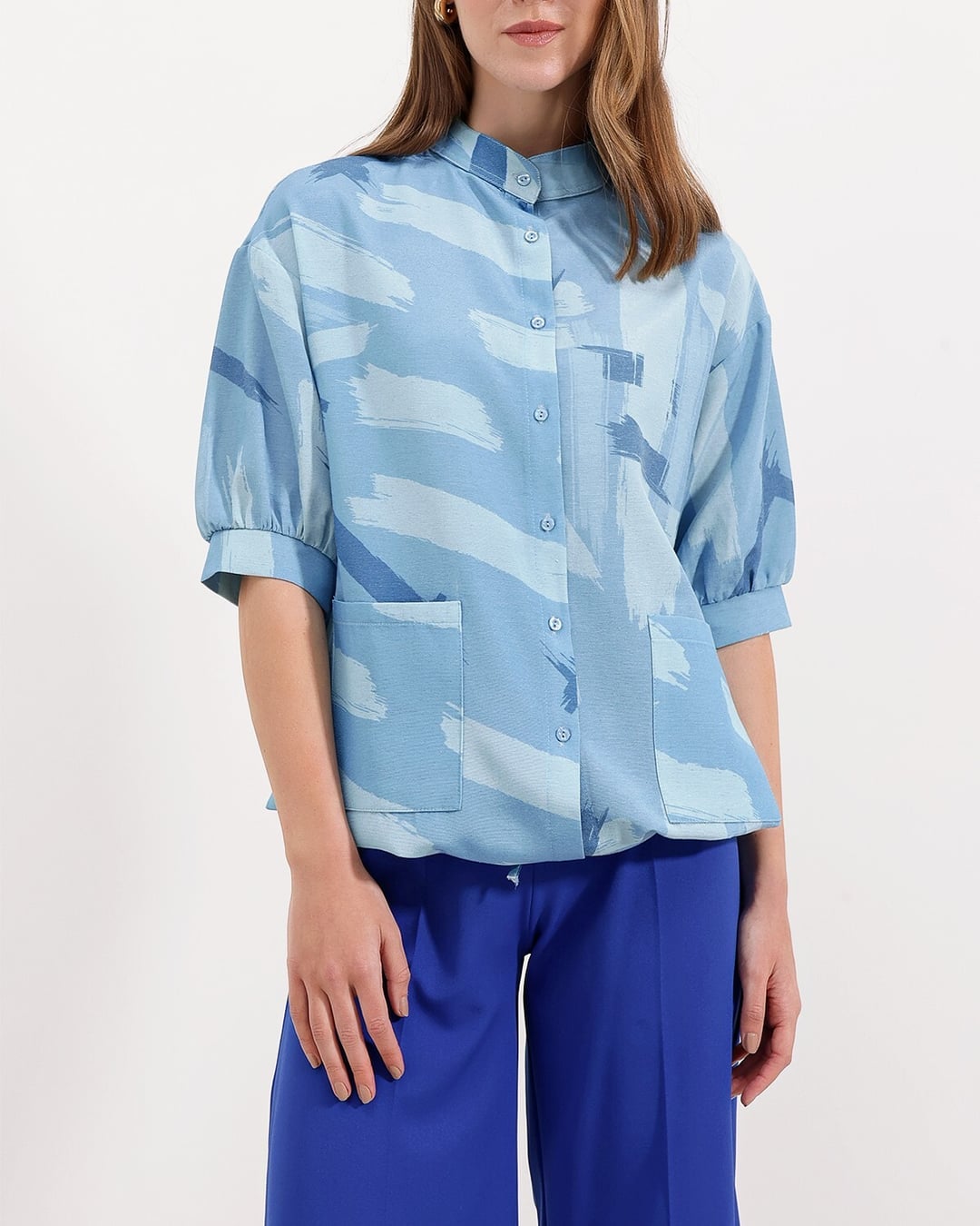 Patterned Oversize Shirt - Blue - Bigdart - by Peralane - photo 5