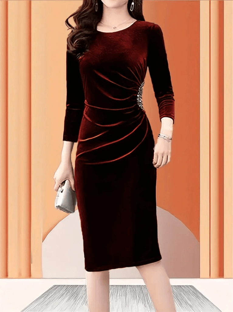 Women's Velvet Midi Dress with Rhinestone Side Detail - Janes - by Peralane - photo 2