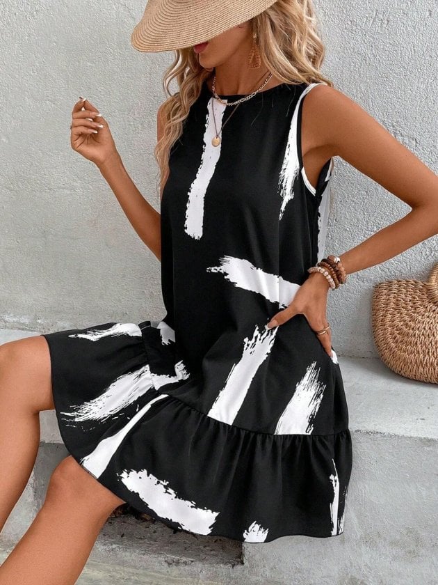 Women's Sleeveless Round Neck Back Bow Suprem Short Dress - Janes - by Peralane - photo 3