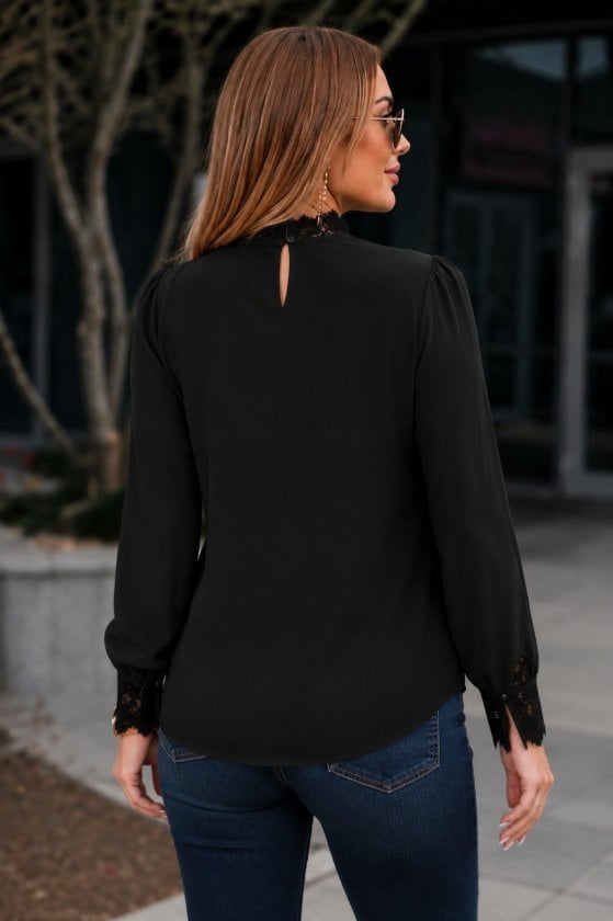 Women's Long Sleeve Half Turtleneck Lace Detail Sandy Blouse - Janes - by Peralane - photo 3