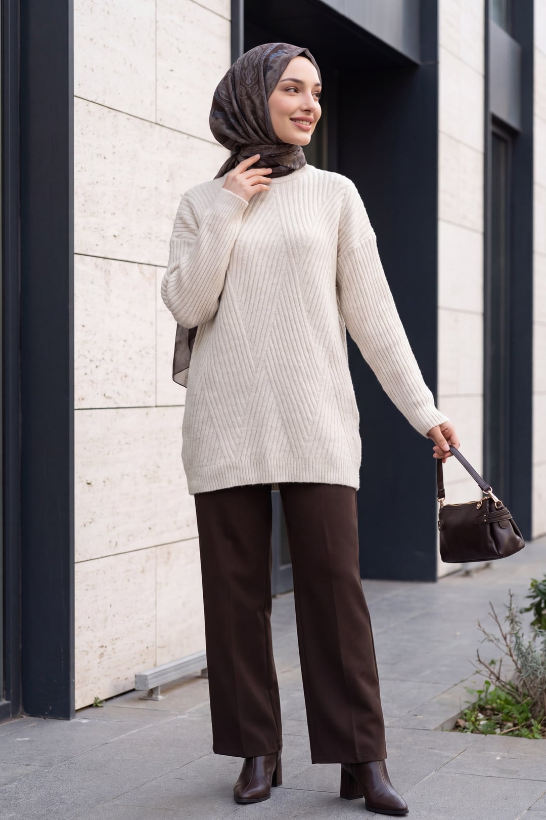 Chevron Pattern Knit Tunic - Stone - Podyumplus - by Peralane - photo 5