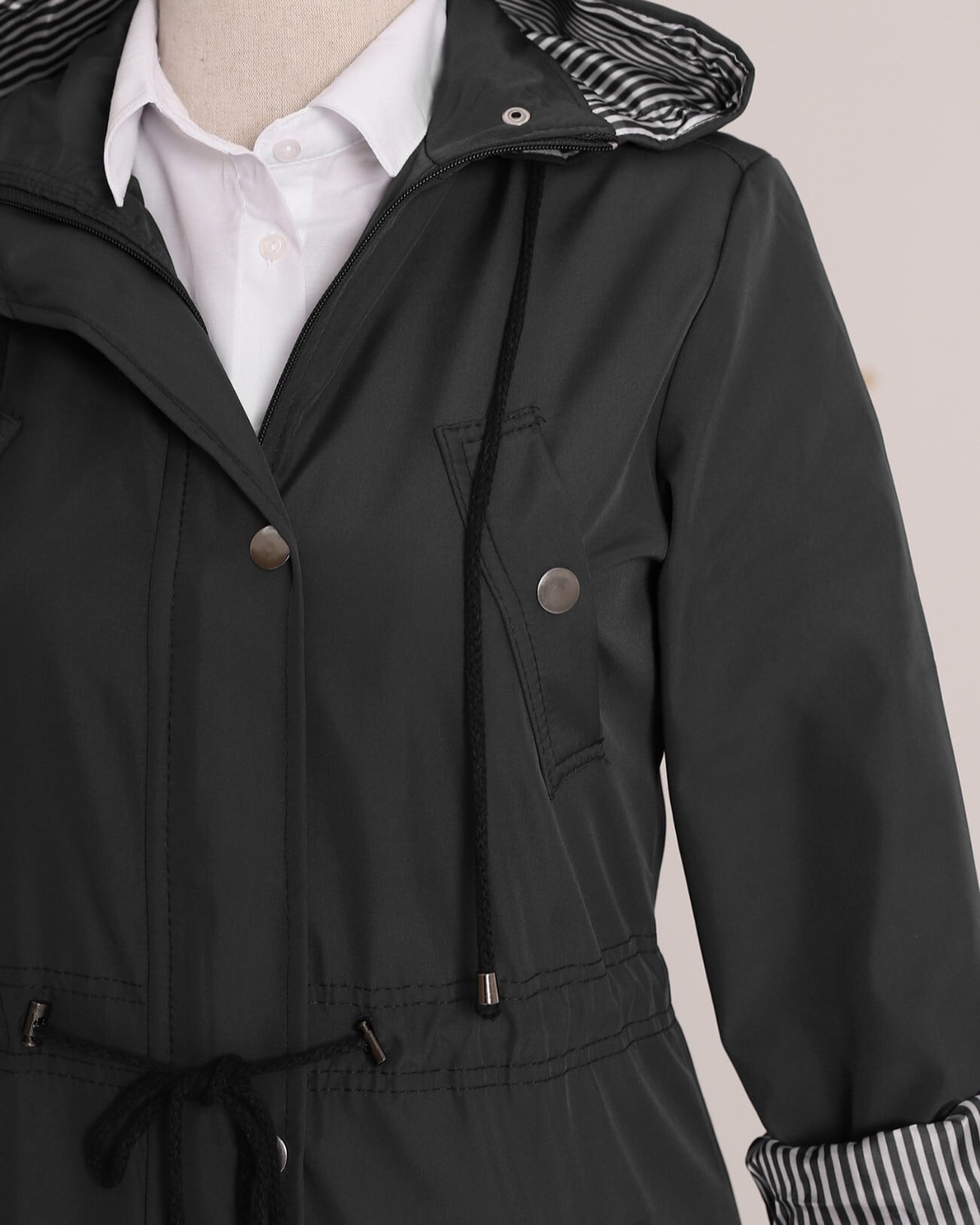 Striped Lined Trench Coat - Black - Podyumplus - by Peralane - photo 8