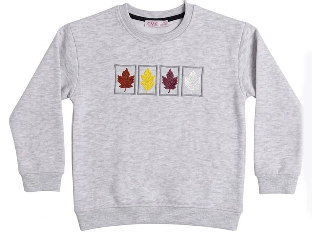 Girls' Leaf Embroidered 3-Thread Brushed Sweatshirt - CMK - by Peralane