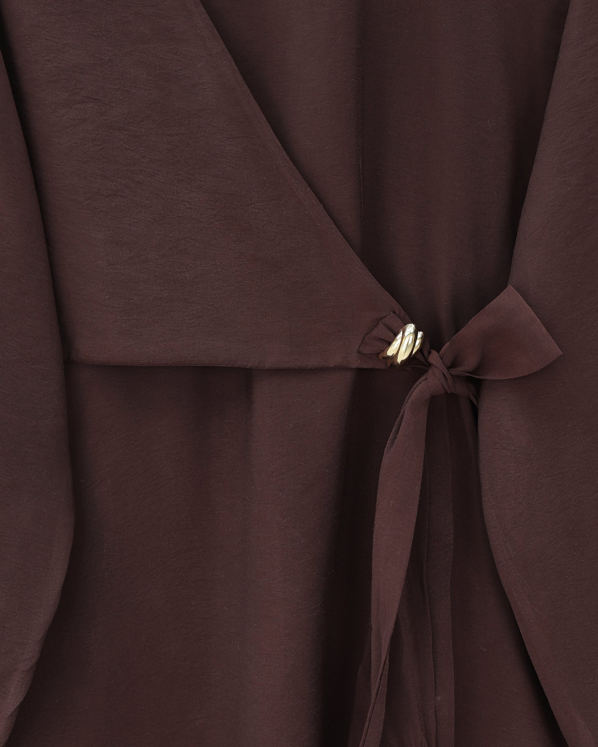 Wrap Waist Modal Top and Wide-Leg Trouser Set - Dark Brown - Podyumplus - by Peralane - photo 4
