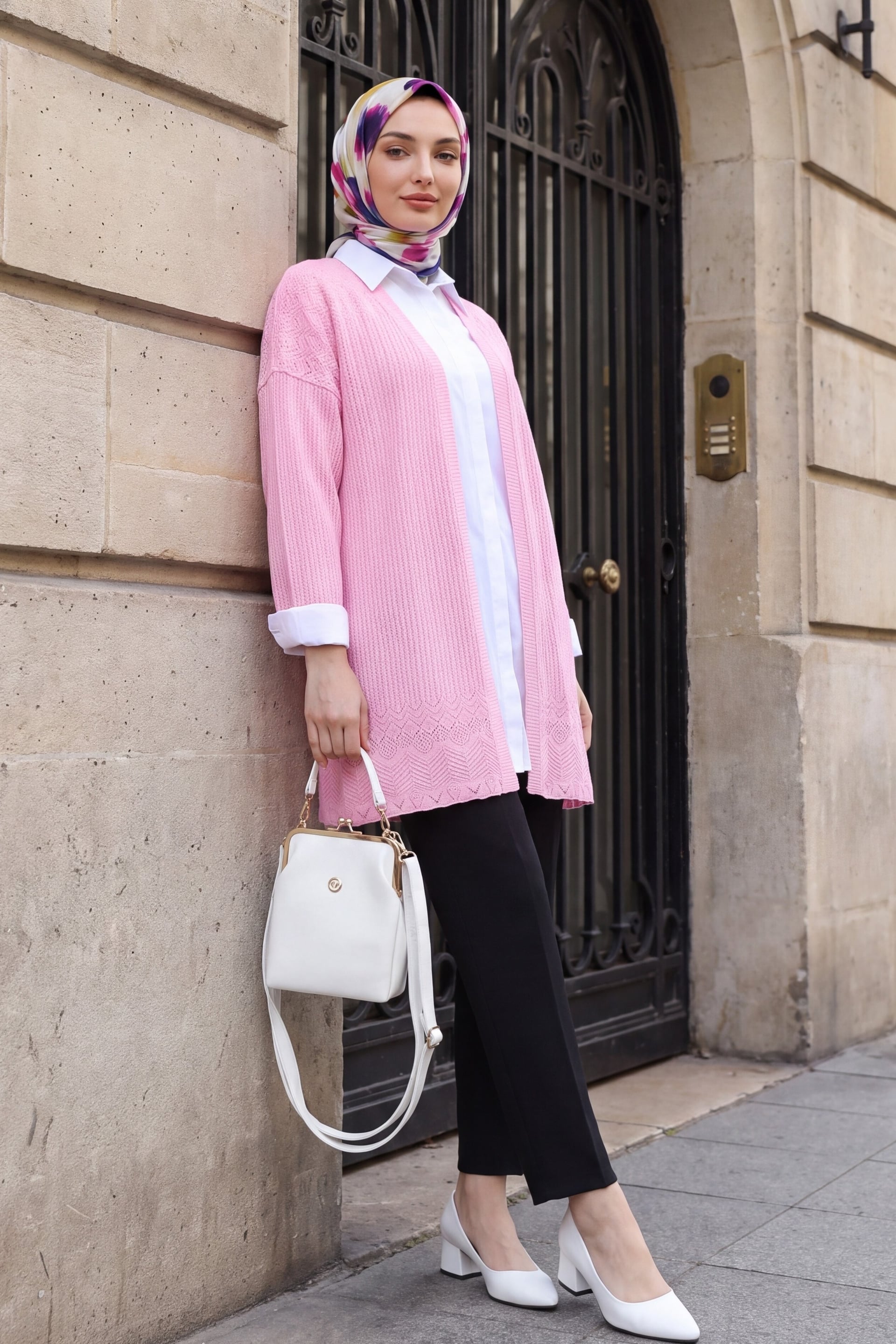 Patterned Skirt Openwork Cardigan - Pink - Podyumplus - by Peralane - photo 4