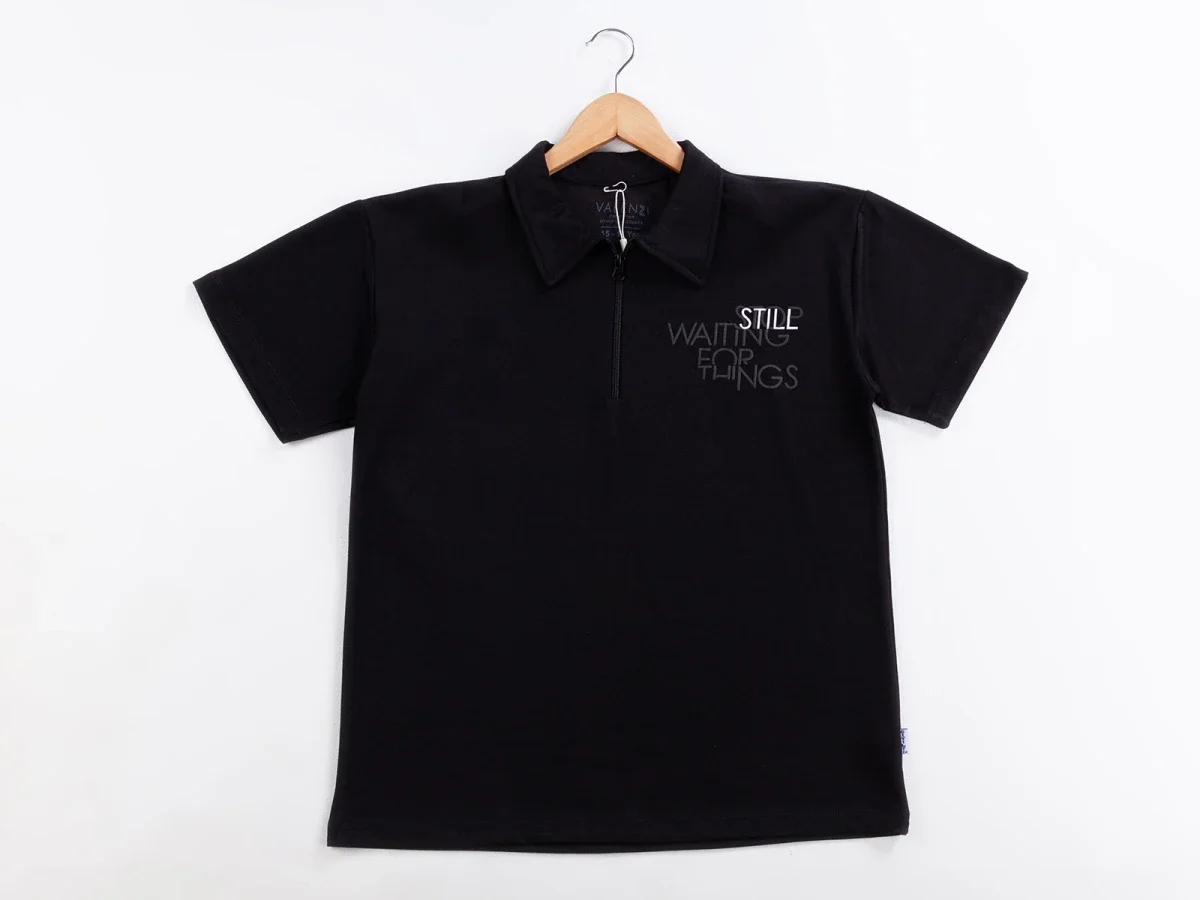 Girls' Black Short-Sleeve Polo Shirt with Tonal Print - Civilti - by Peralane