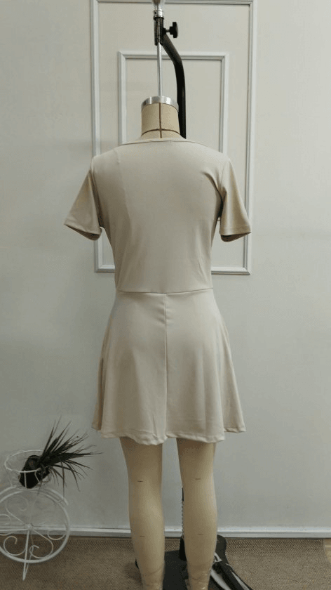 Women's Short-Sleeve Square-Neck Pocket Detail A-Line Dress in Beige - Janes - by Peralane - photo 7