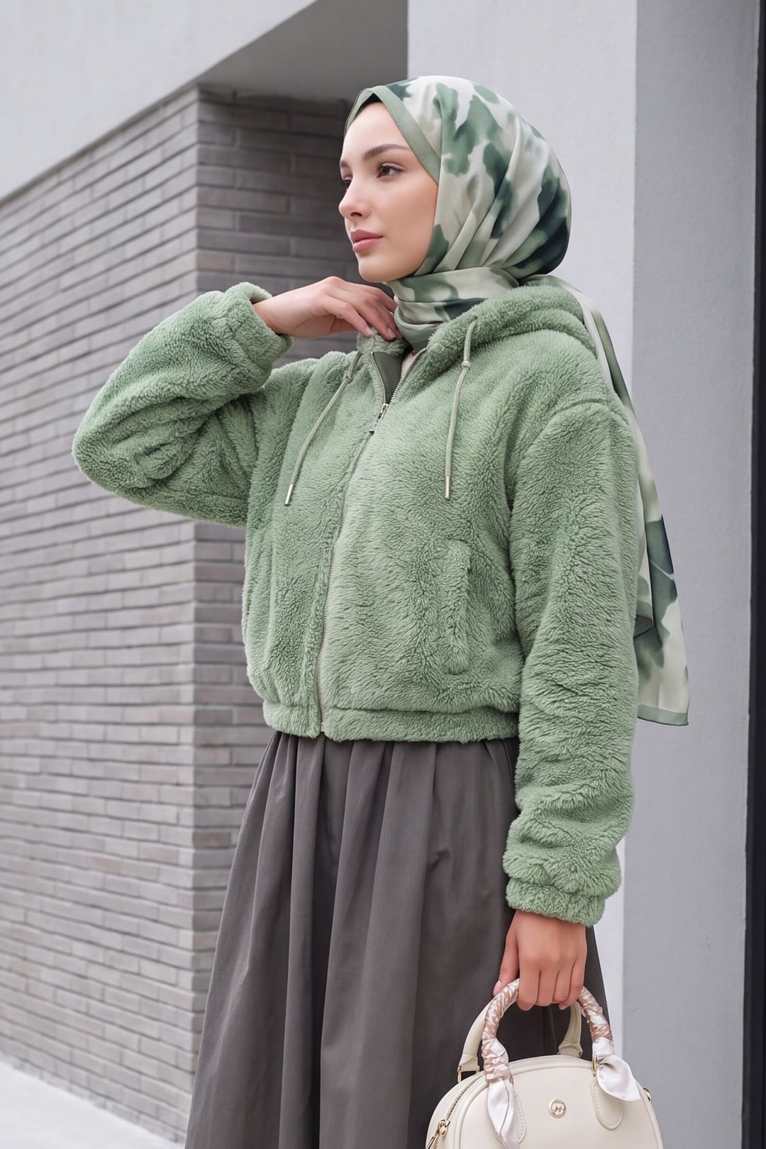 5193 Hooded Plush Crop Jacket - Light Green - Bigdart - by Peralane - photo 3