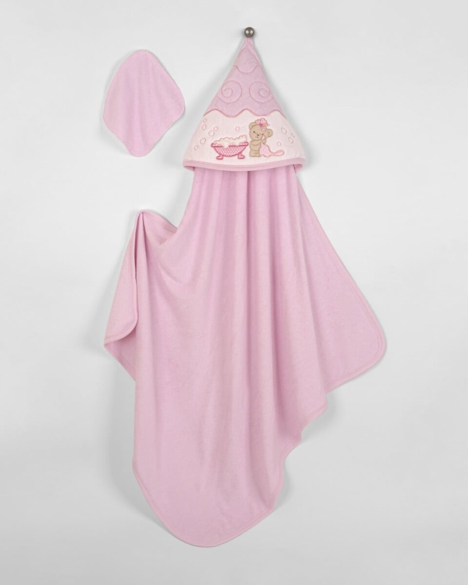 Pink Hooded Towel and Washcloth Set for Baby, 85x85 cm - Babyline - by Peralane