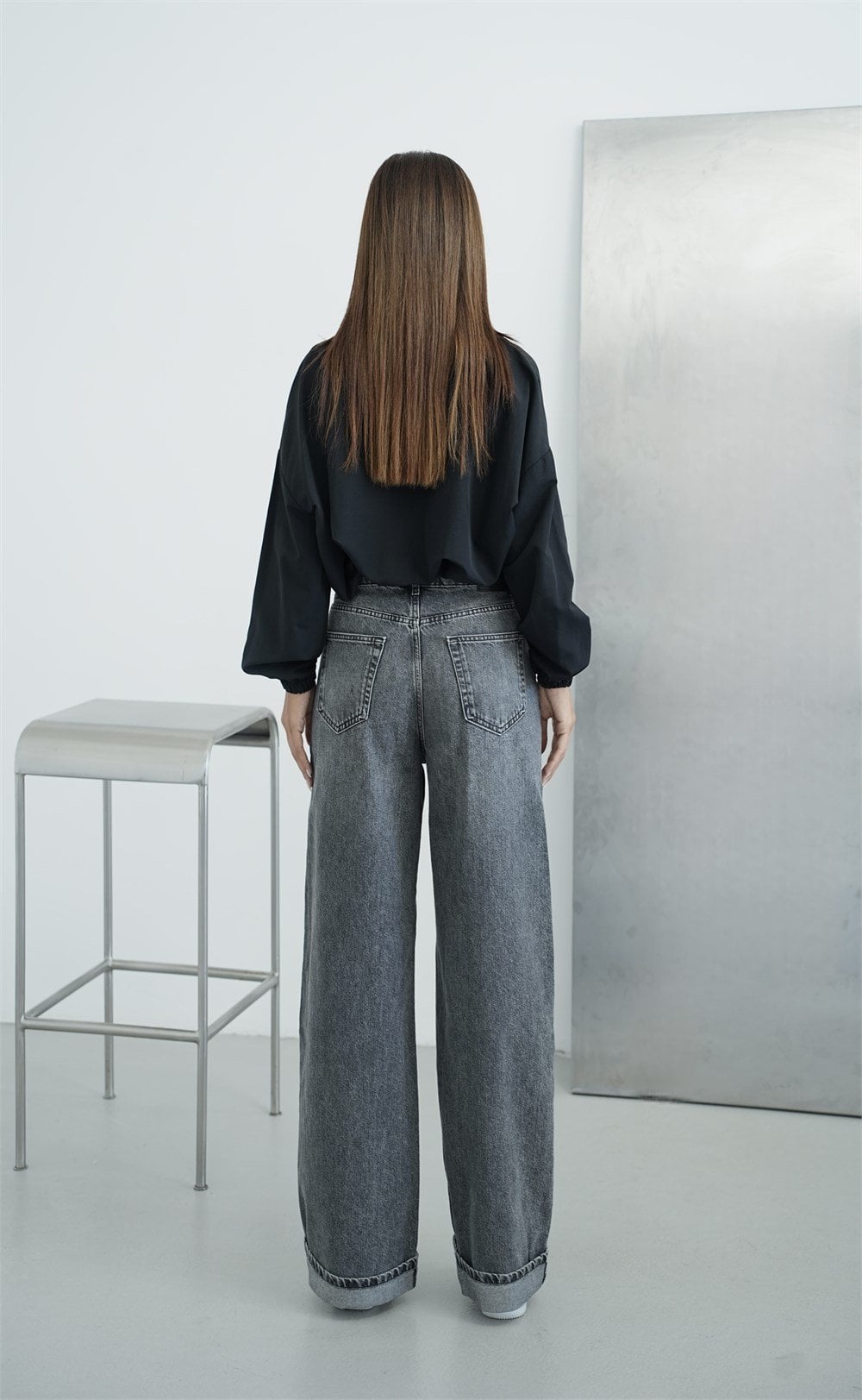 Women's Anthracite Baggy Jeans with Fold Hem - Lacarino Jeans - by Peralane - photo 5