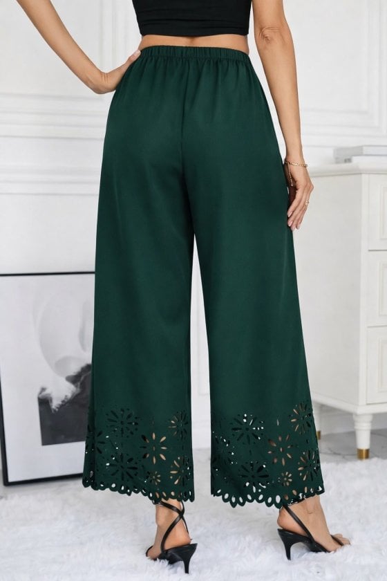 Women's High-Waist Elasticated Waistband Floral Laser-Cut Crepe Trousers - Janes - by Peralane - photo 3