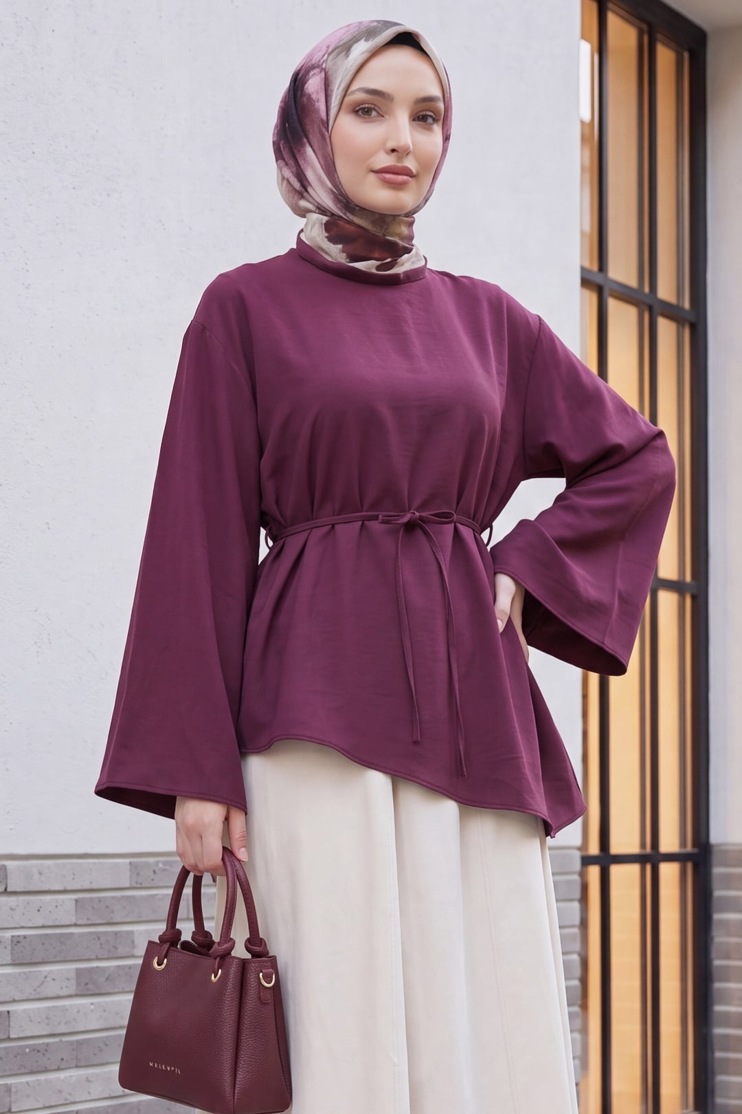 Asymmetric Drawstring Oversize Modal Tunic - Plum - Podyumplus - by Peralane - photo 6