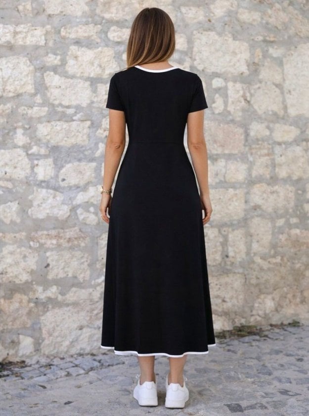 Women's Short Sleeve Round Neck Midi Dress with Contrast Trim - Janes - by Peralane - photo 3