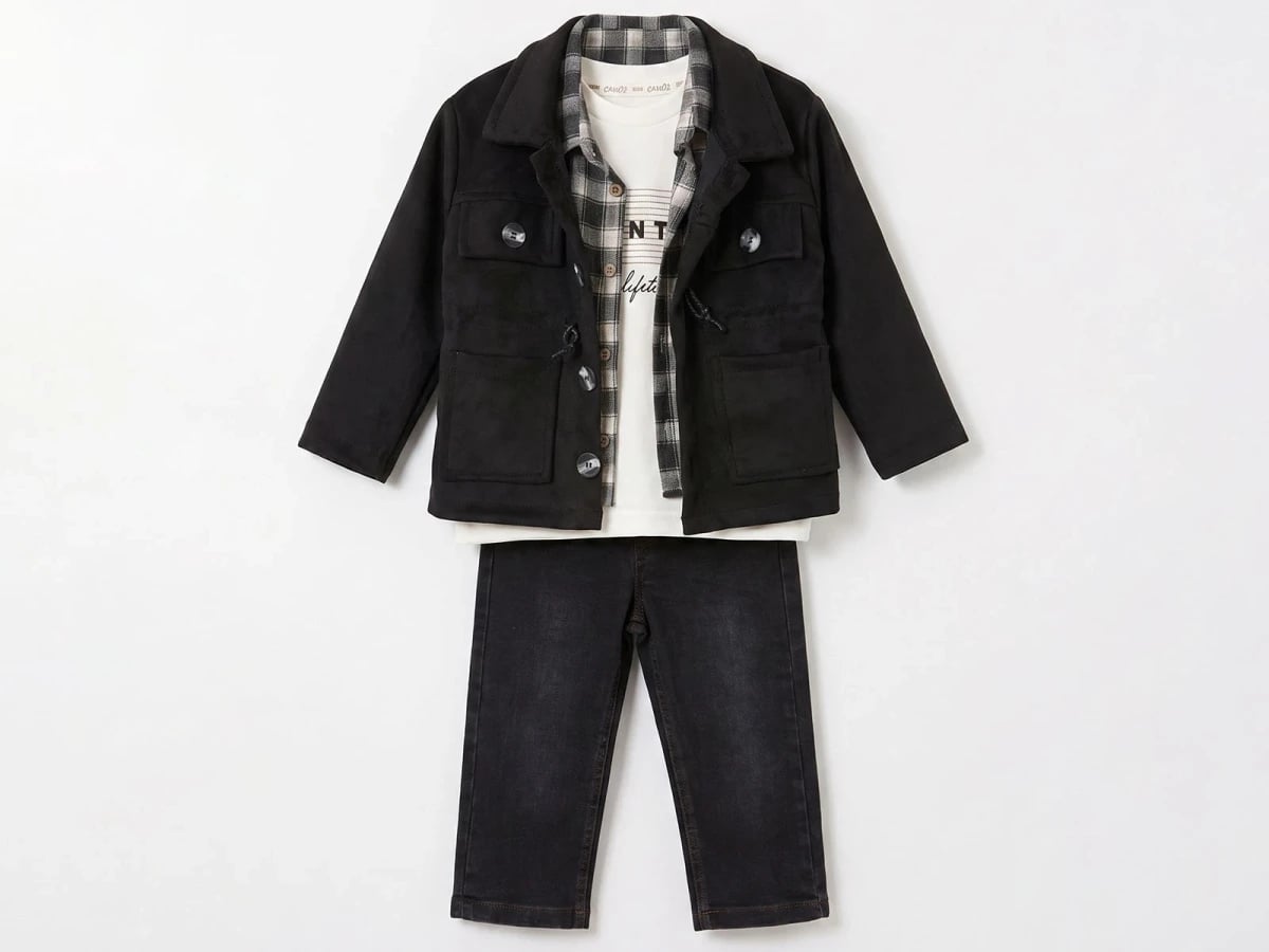 Boys' Four-Piece Set with Buttoned Pocket Jacket and Plaid Shirt - Canoz - by Peralane