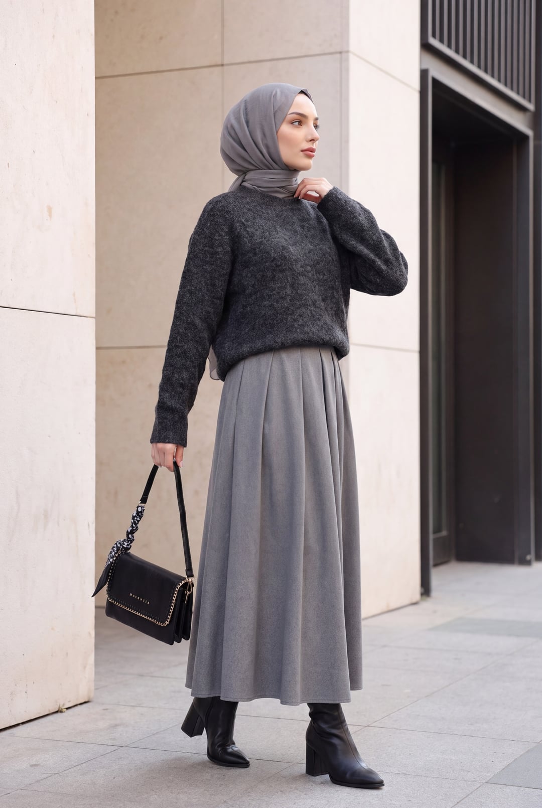 Women's Tulle Detail Oversize Knit Sweater - Black - Bigdart - by Peralane - photo 3