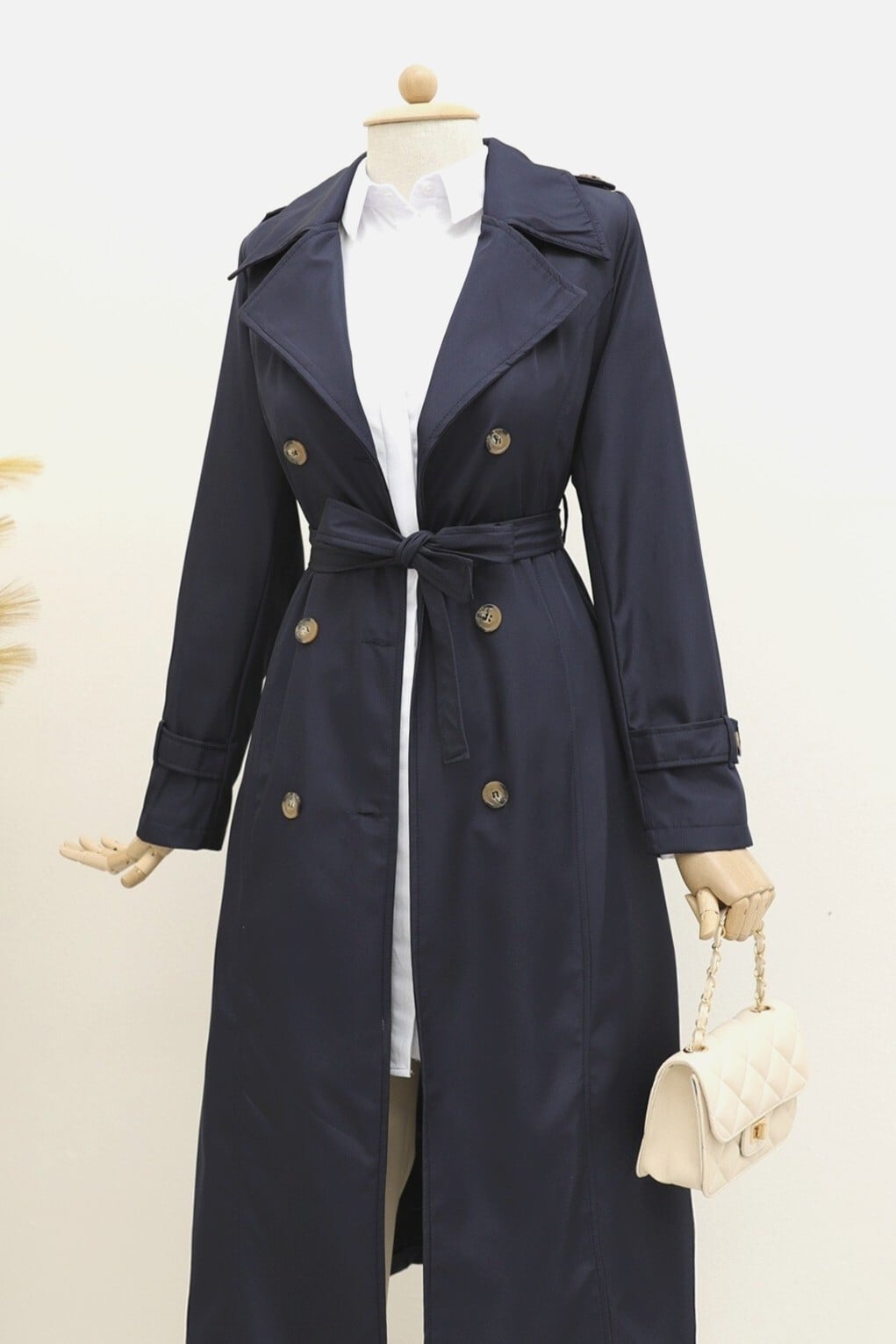 Women's Lined Belted Trench Coat - Navy Blue - Podyumplus - by Peralane - photo 5