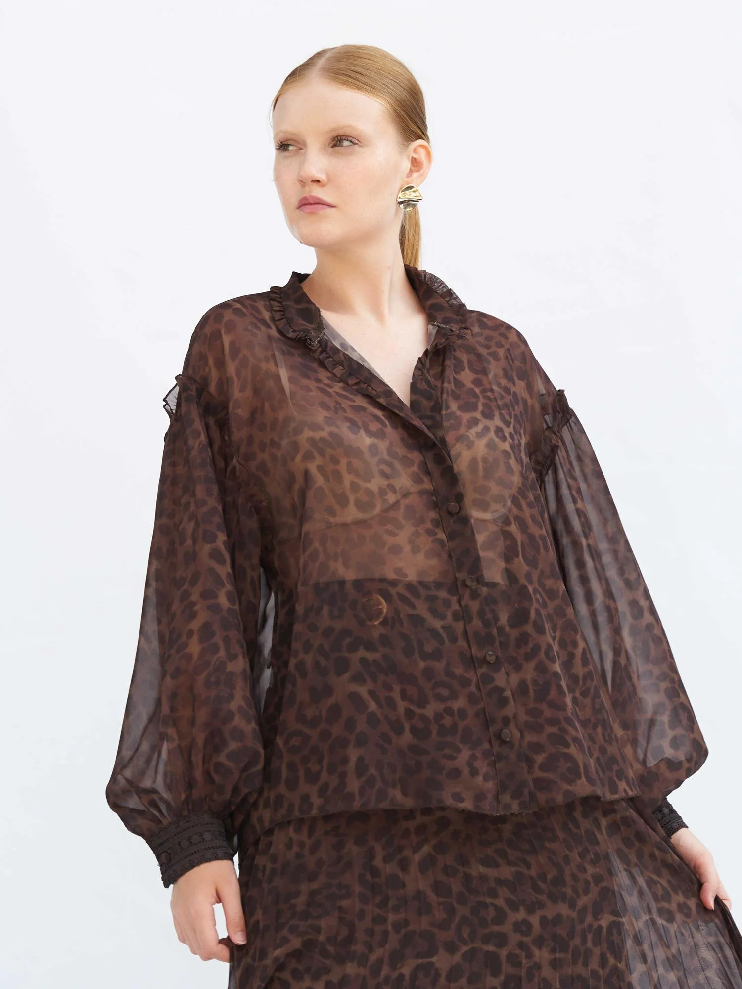 Sheer Leopard Print Blouse with Lace Cuffs - Lefon - by Peralane - photo 5