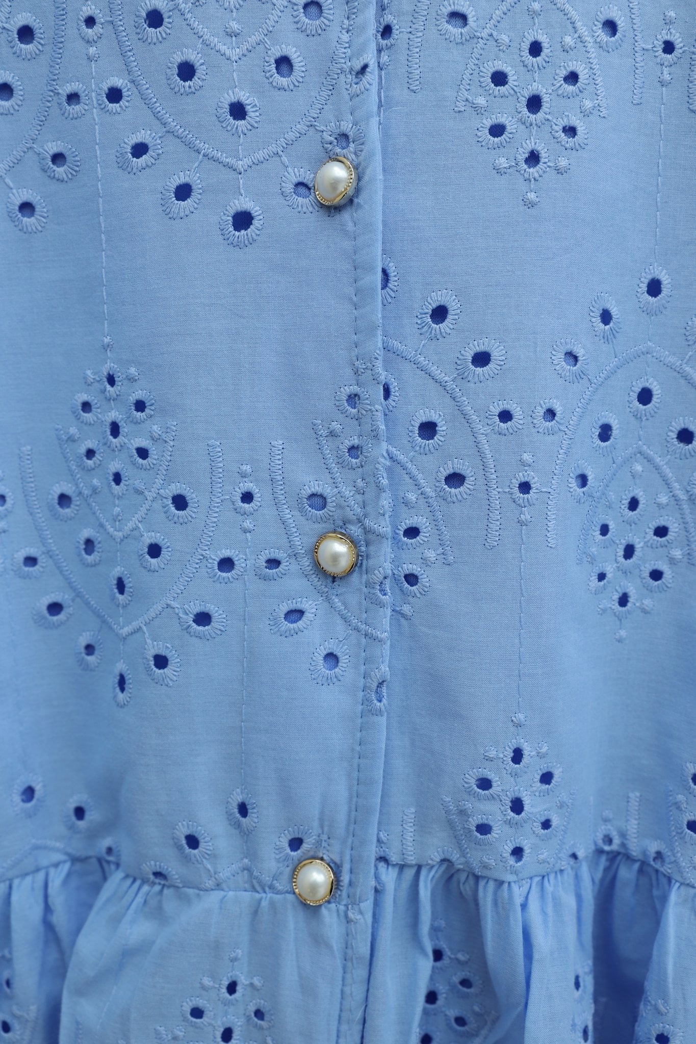 Women's Light Blue Eyelet Embroidered Collared Blouse with Long Puff Sleeves - Podyumplus - by Peralane - photo 5