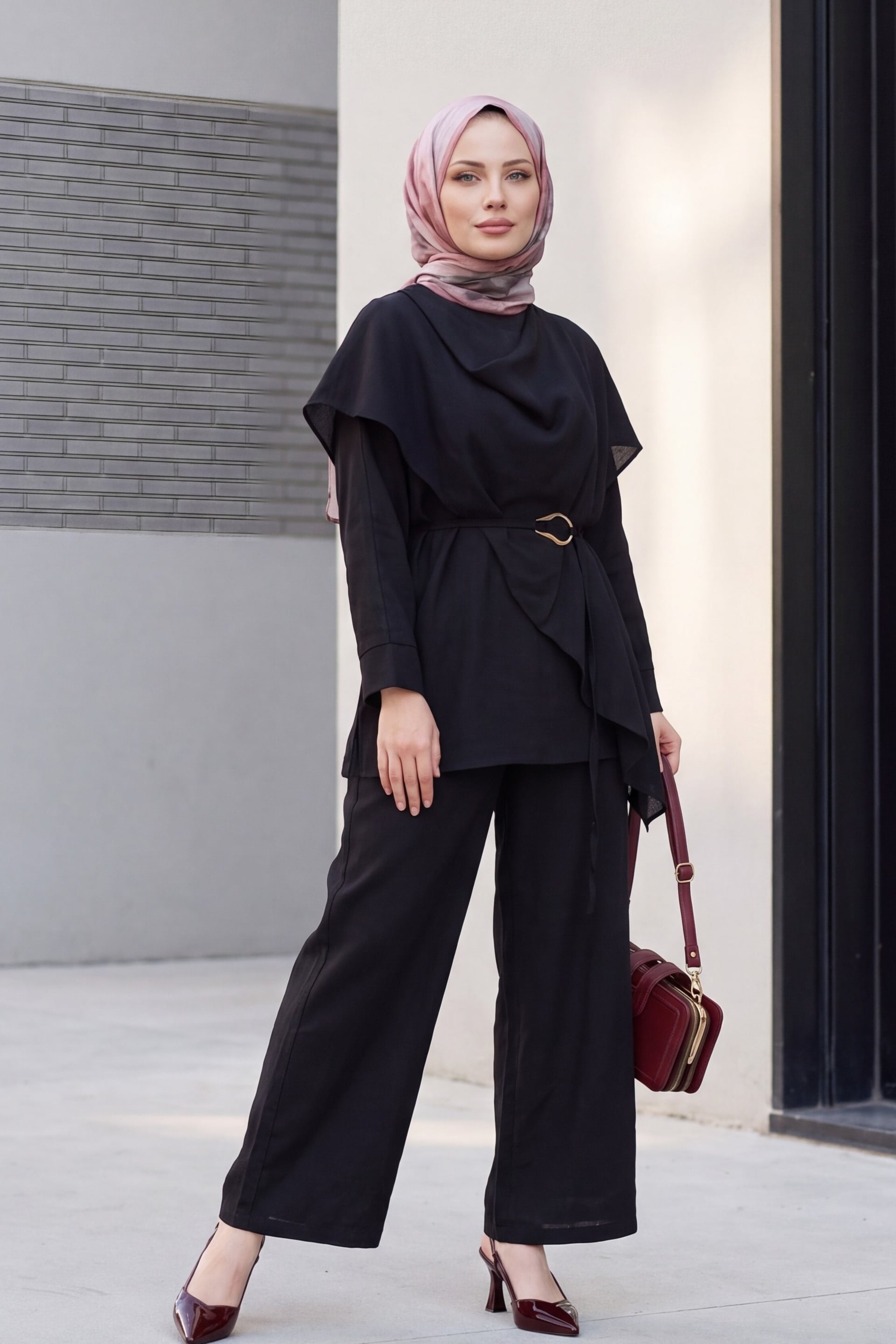Asymmetric Cut Lined Belted Trousers Cupro Suit - Black - Podyumplus - by Peralane - photo 4