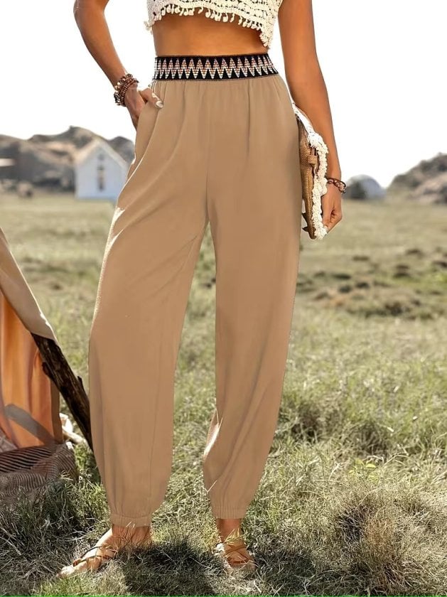 Women's High-Waist Elasticated Drawstring Trousers with Zig-Zag Pattern - Janes - by Peralane - photo 2
