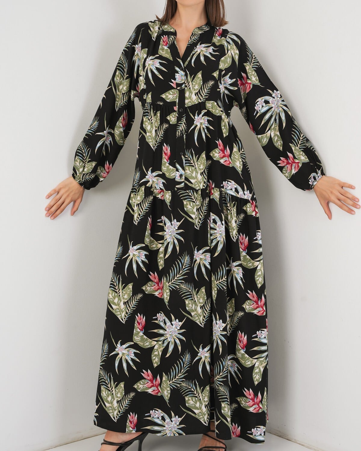 Women's Authentic Print Long Modest Dress 2585 - Black - Bigdart - by Peralane - photo 3
